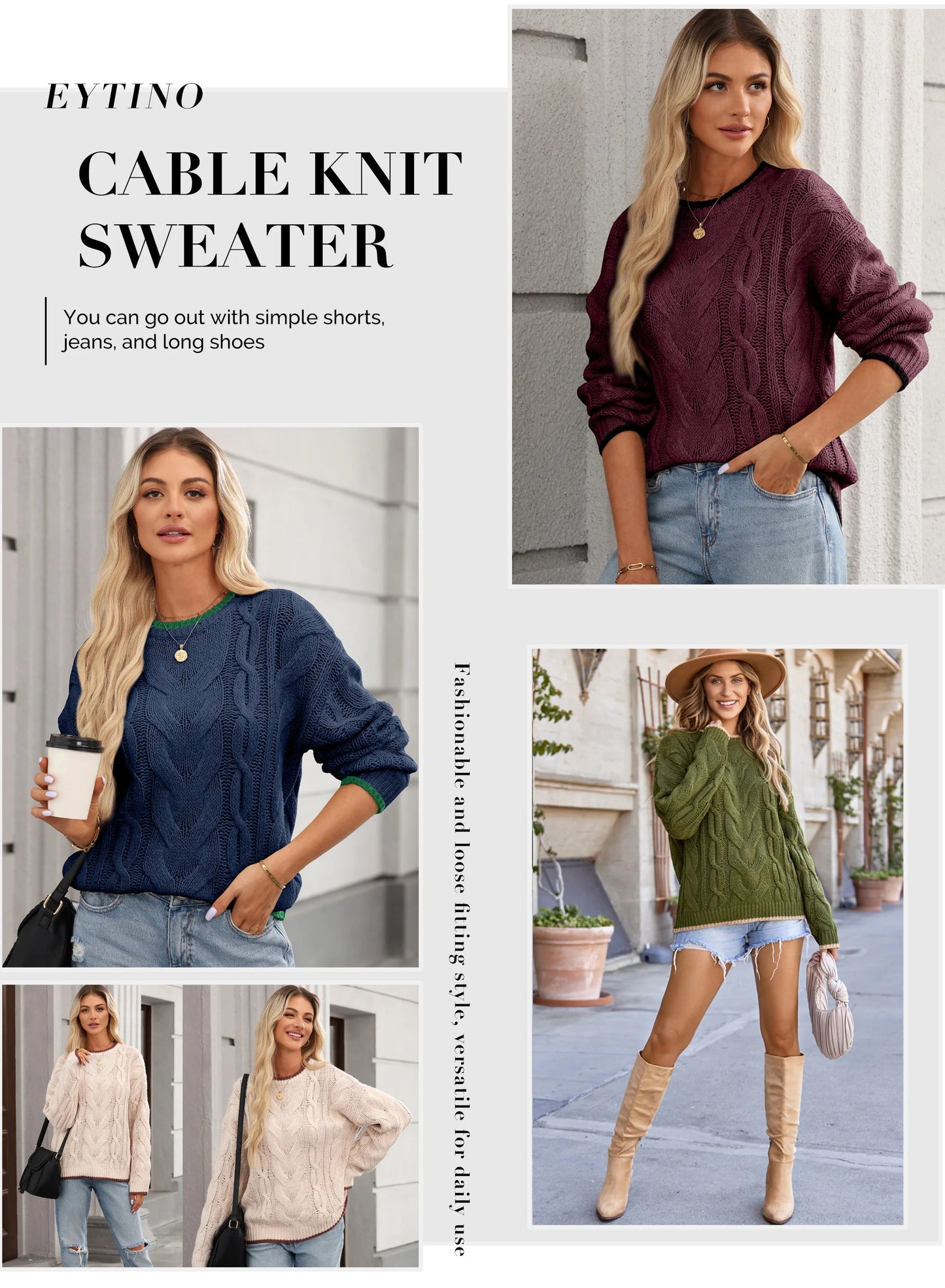 Long Sleeve Women'S Sweater Casual Crewneck Color Block Sweater Tops Cable Knit Pullover Sweaters for Women Fall Sweater Navy Blue Size M