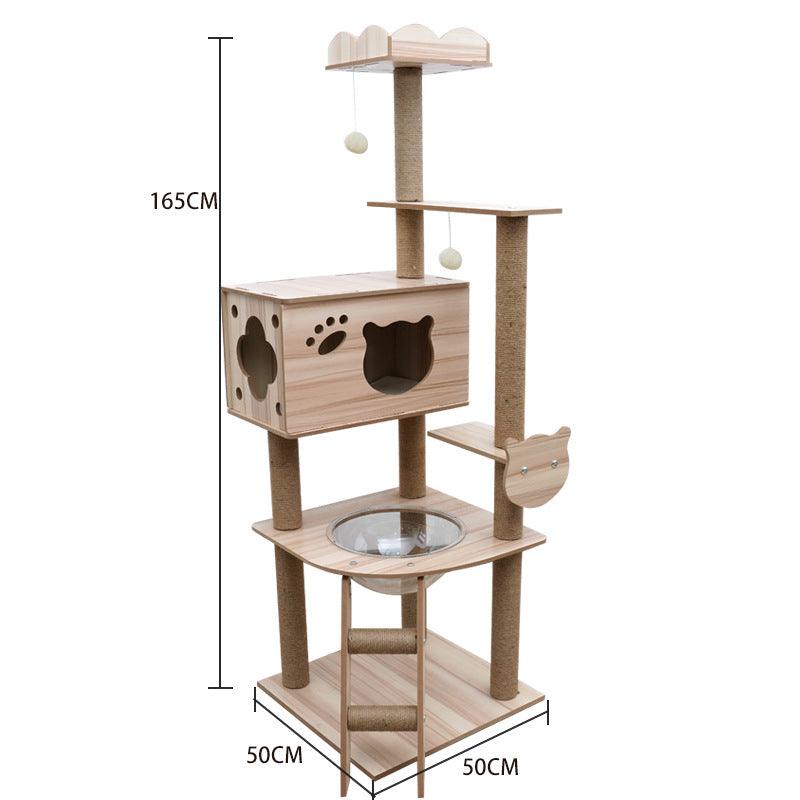 Luxury Wooden Cat House - Space Capsule Nest with Scratch Pad