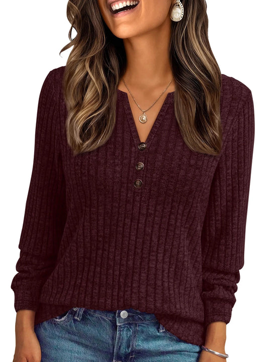 Tunic Shirts for Womens Long Sleeve Tops Casual V Neck Sweaters for Women Blouses