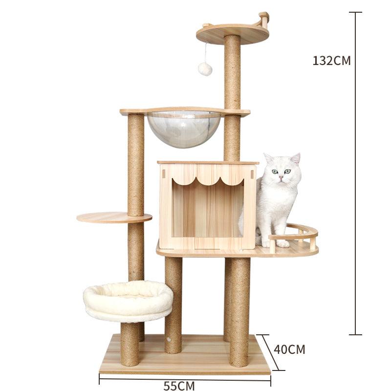 Luxury Wooden Cat House - Space Capsule Nest with Scratch Pad