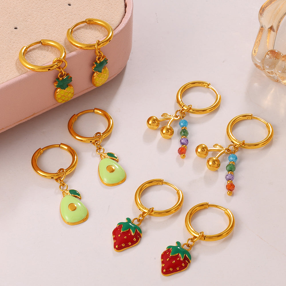 Dainty Fruit Pendant Earrings - Creative Strawberry & Pineapple Studs