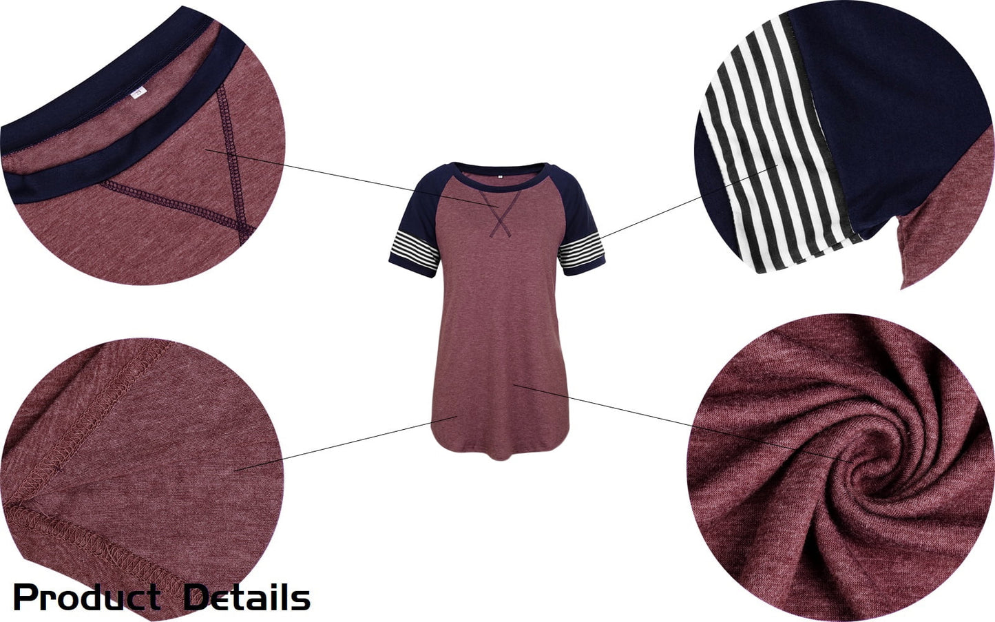 Women'S Top Casual Summer Tunic Shirt Striped Short Sleeve Crewneck Tshirts Fashion Trendy Winered Tees Y2K Blouses