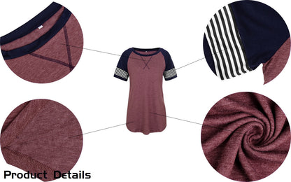 Women'S Top Casual Summer Tunic Shirt Striped Short Sleeve Crewneck Tshirts Fashion Trendy Winered Tees Y2K Blouses