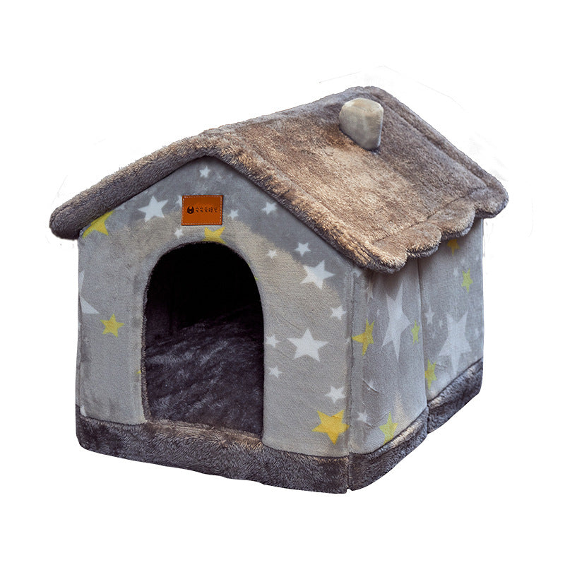2-in-1 Foldable Dog House & Warm Cat Cave Bed - Winter Pet Villa