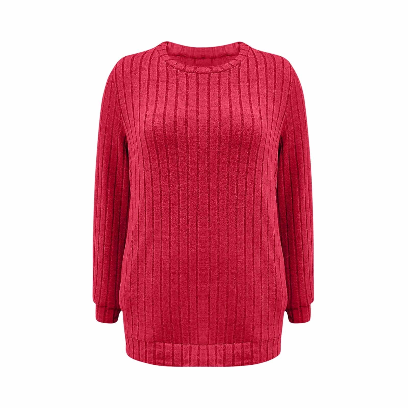 Women Long Sleeve Shirts Loose Fit Crew Neck Tunic Tops Blouse Dressy Casual Fall Winter Clothes Outfits Long Sweaters with Pockets