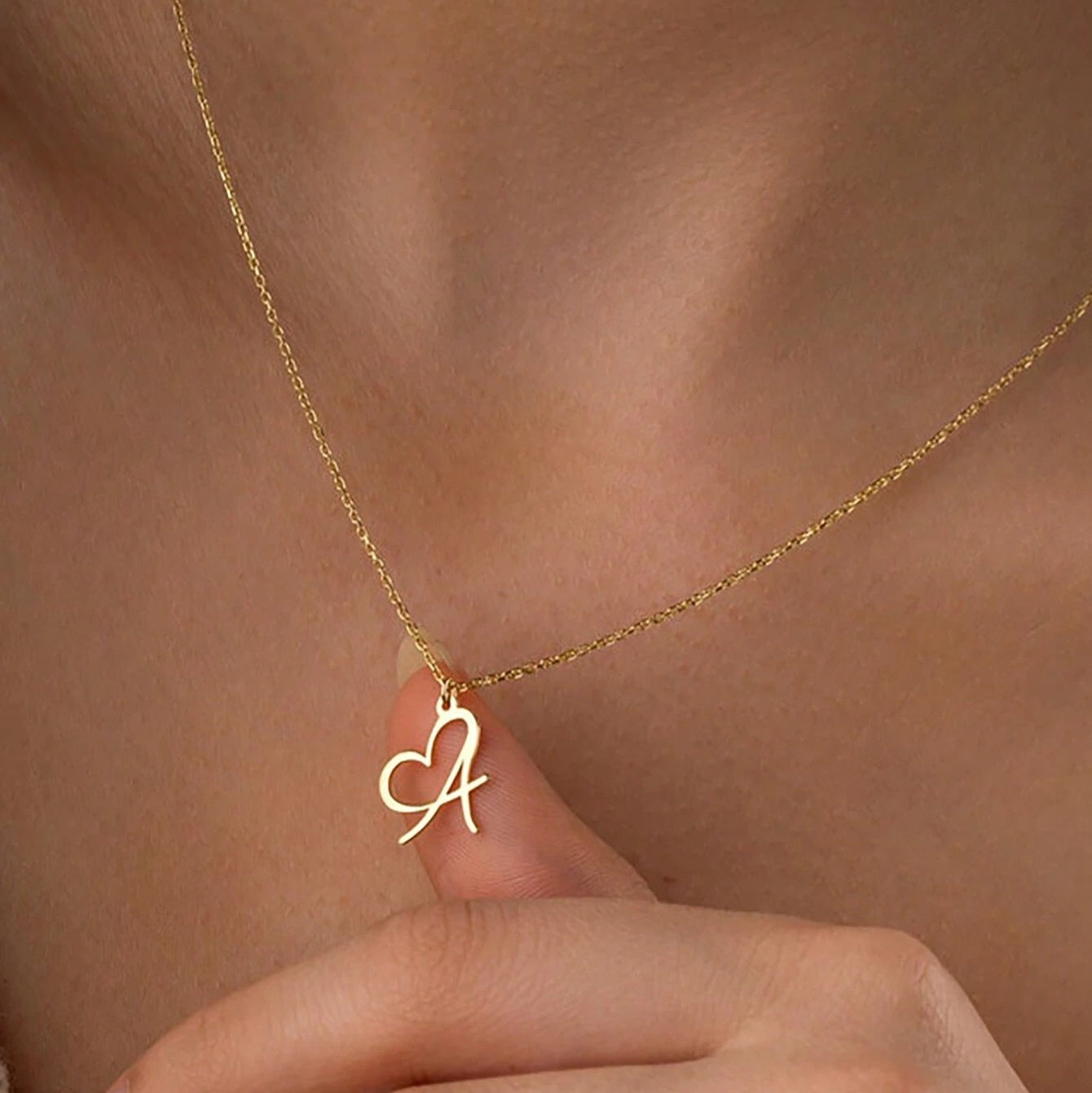 Personalized Heart Initial Necklace - Custom Minimalist Gold Letter Jewelry