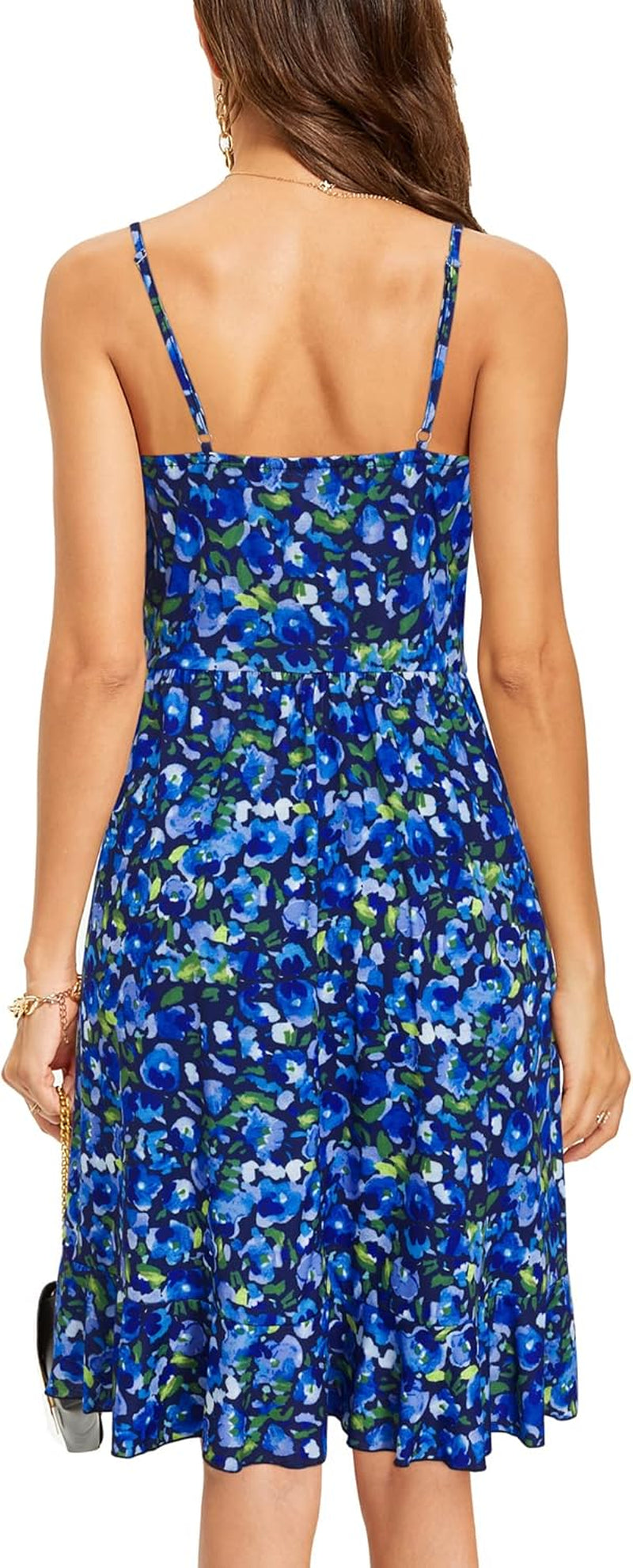 Womens Summer Dresses 2023 Wrap V Neck Adjustable Spaghetti Ruffle Casual Dress