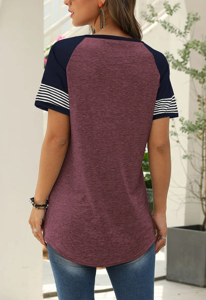 Women'S Top Casual Summer Tunic Shirt Striped Short Sleeve Crewneck Tshirts Fashion Trendy Winered Tees Y2K Blouses