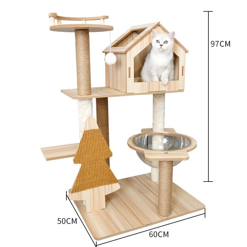 Luxury Wooden Cat House - Space Capsule Nest with Scratch Pad