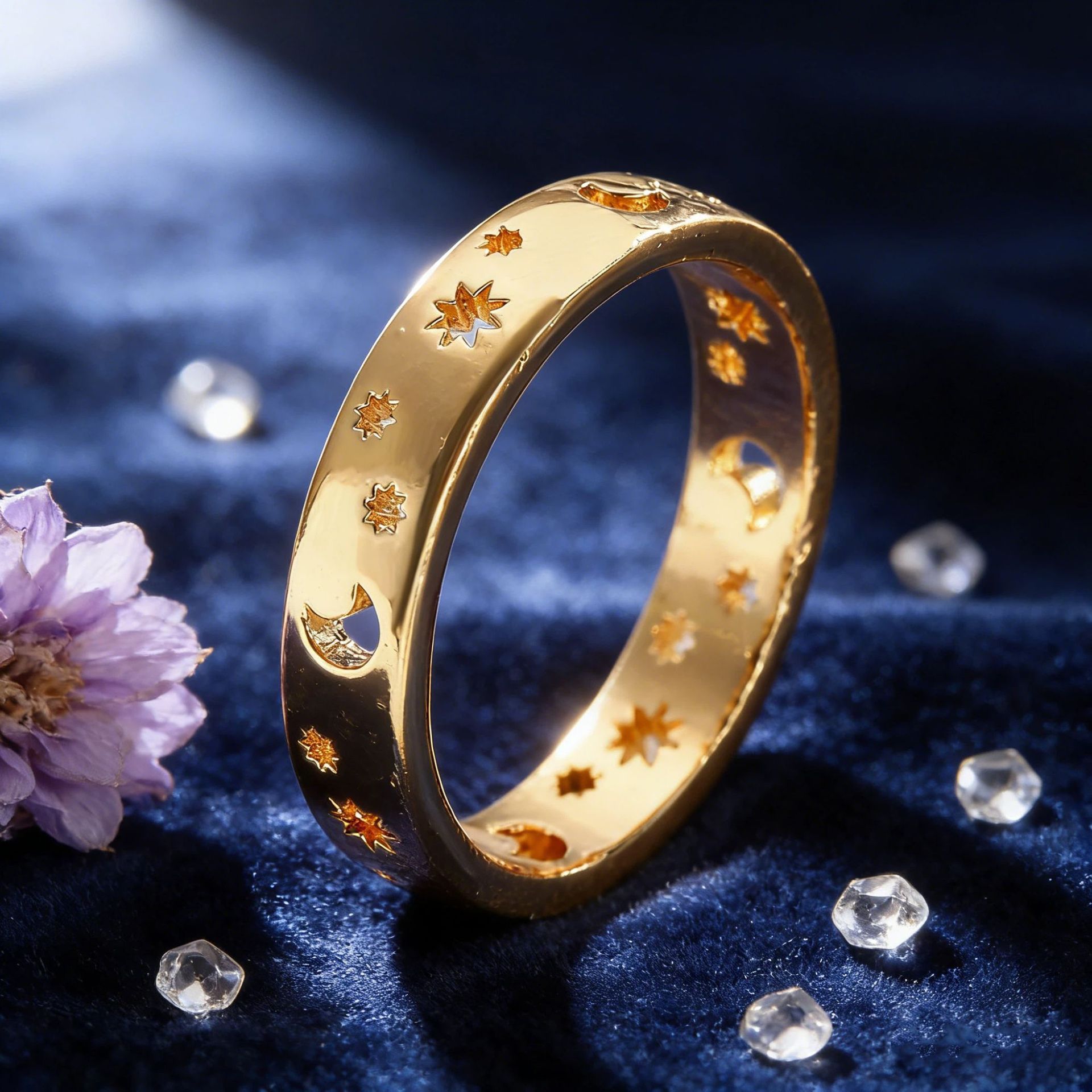 Gold Plated Star & Moon Band - All-Match Minimalist Fashion Ring