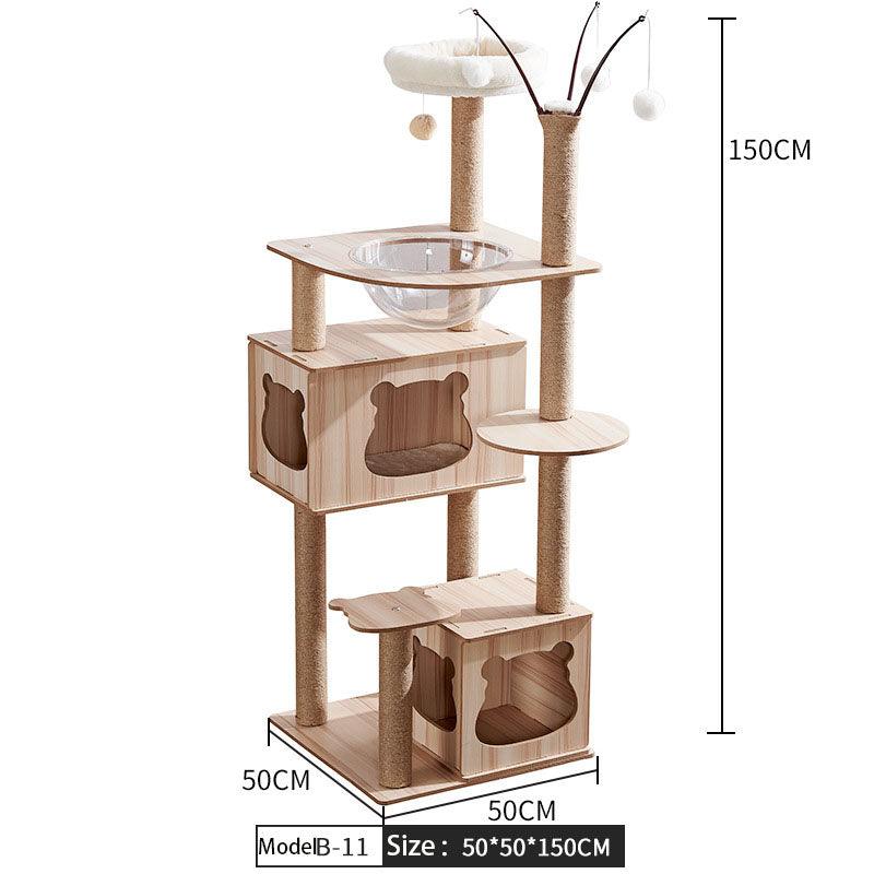 Luxury Wooden Cat House - Space Capsule Nest with Scratch Pad