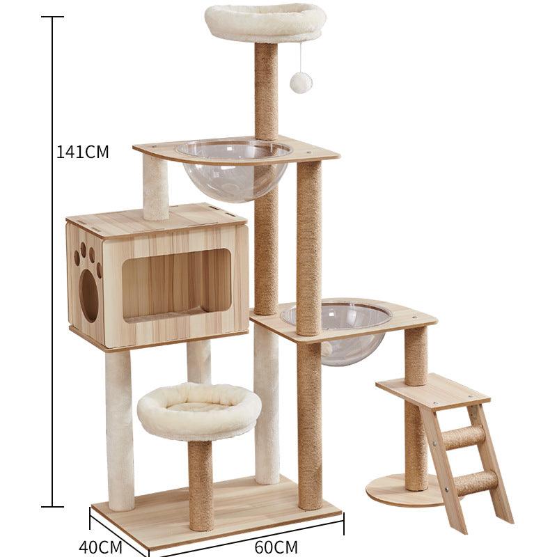 Luxury Wooden Cat House - Space Capsule Nest with Scratch Pad