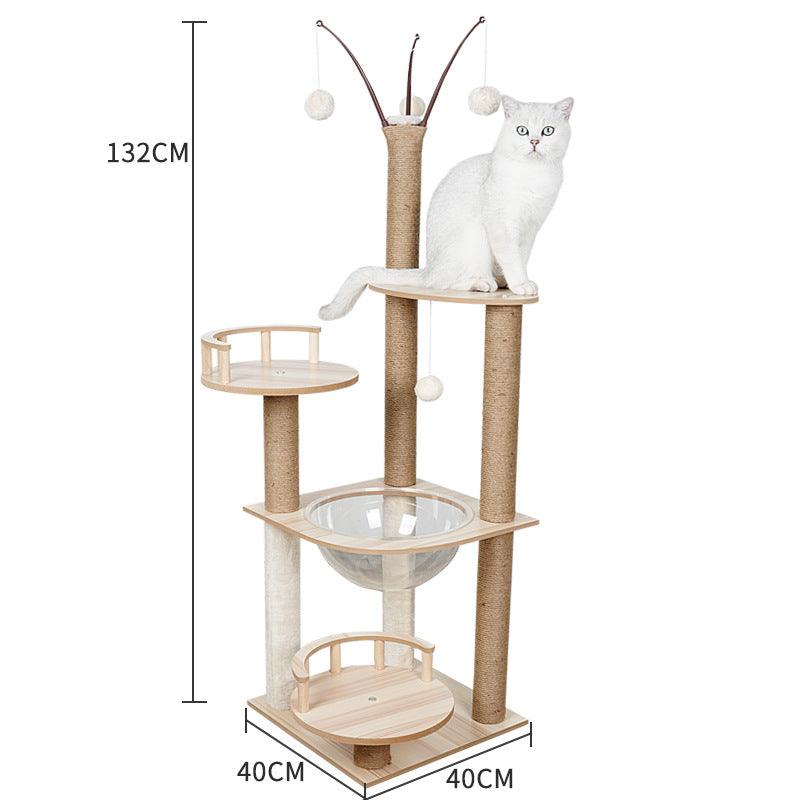 Luxury Wooden Cat House - Space Capsule Nest with Scratch Pad