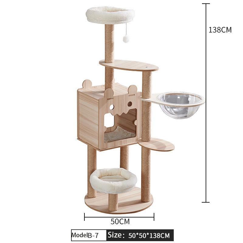 Luxury Wooden Cat House - Space Capsule Nest with Scratch Pad