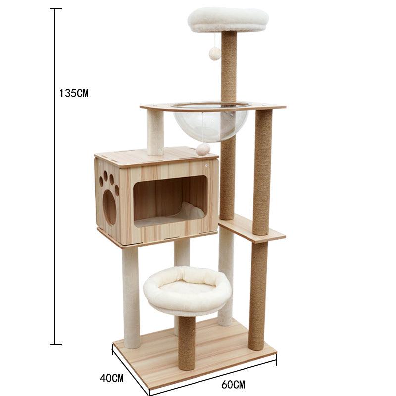 Luxury Wooden Cat House - Space Capsule Nest with Scratch Pad