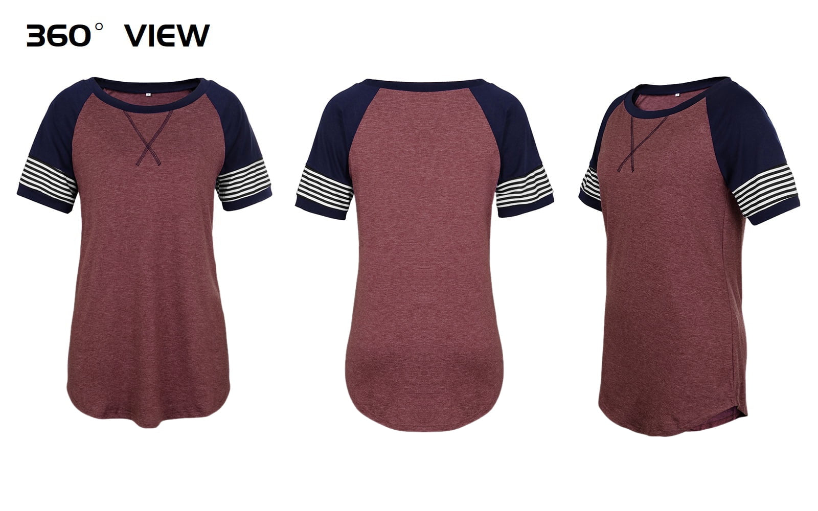 Women'S Top Casual Summer Tunic Shirt Striped Short Sleeve Crewneck Tshirts Fashion Trendy Winered Tees Y2K Blouses