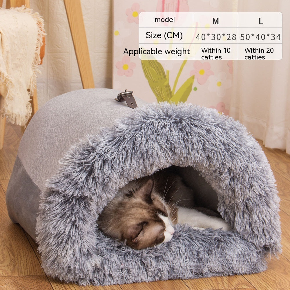Portable 2-in-1 Calming Pet Bed - Warm Winter Dog & Cat Nest