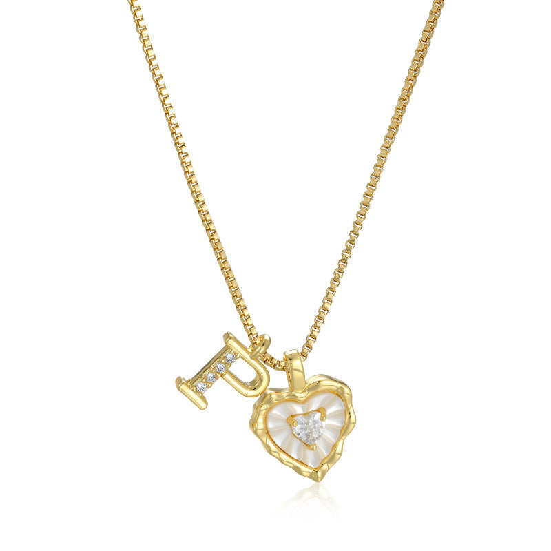 18K Gold Heart Letter Necklace - Dainty Diamond Encrusted Jewelry