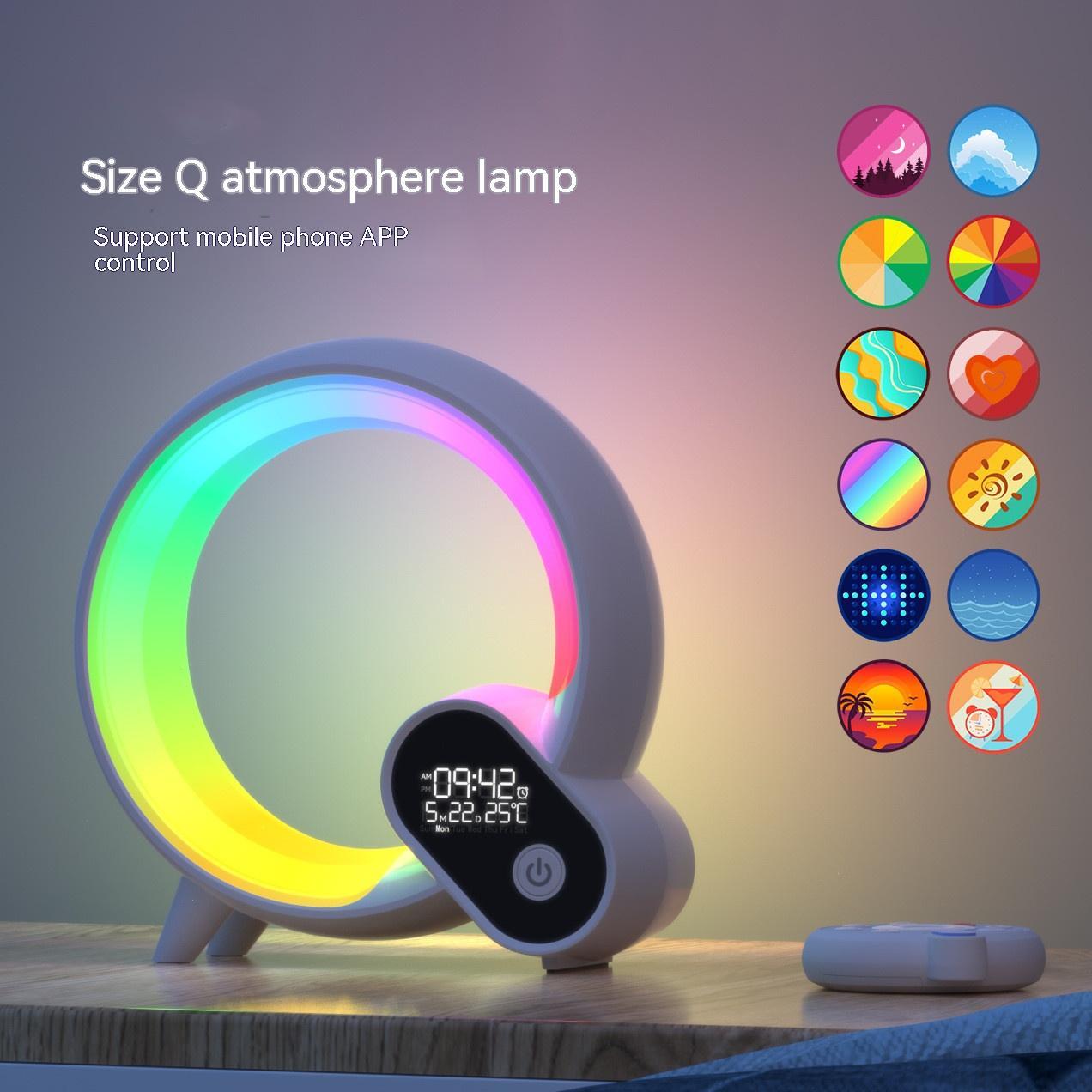 6-in-1 Smart Sunrise Alarm Clock & Atmosphere RGB Night Light | Bluetooth Speaker with Wireless Charger